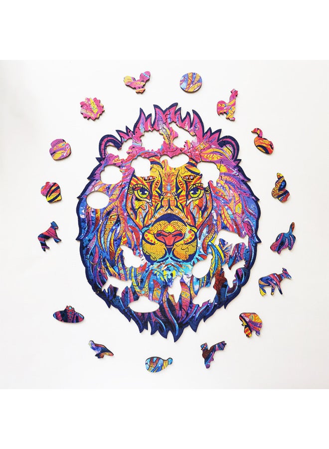 لعبة أحجية حيوانات خشبية ثلاثية الأبعاد غير منتظمة - أسد، سمكة، ذئب - لون: 【صندوق خشبي】 حلقة زرقاء وبنفسجية A4 - Image 4